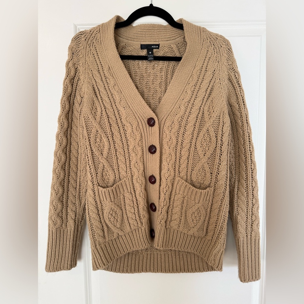 Aqua Cable Knit Button-Up Cardigan Sweater